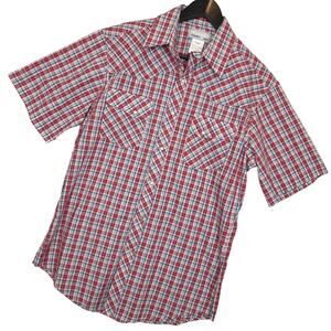 Wrangler Wrancher Men's Western Short Sleeve Pearl Snap Shirt Sz Med Red Plaid